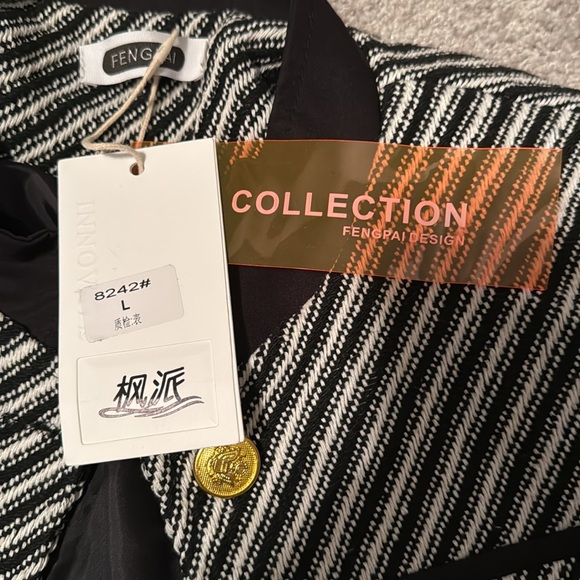 Fengpai Black & White Striped Short Jacket - Large - NWT - Picture 2 of 5